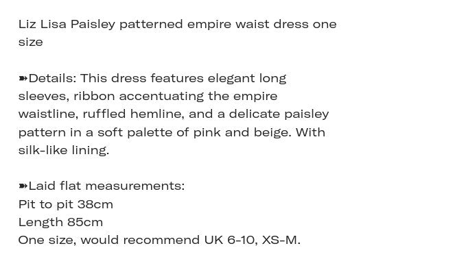 Liz Lisa Paisley patterned empire waist dress one size8