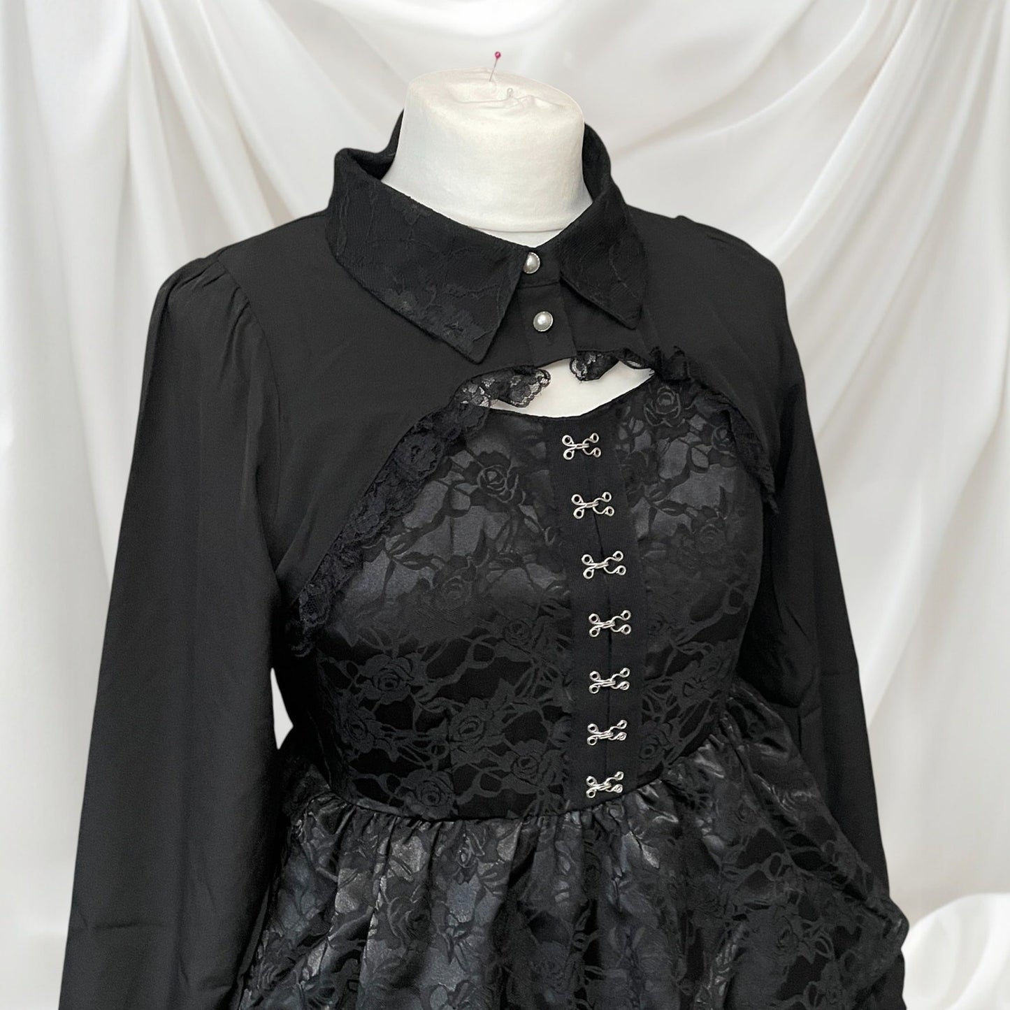 Majonetty Black Floral Long Sleeve Dress Faux TwoPiece Dark Mori style5