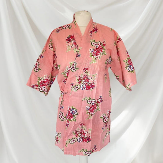 Pink floral cotton yukata-style loungewear 1