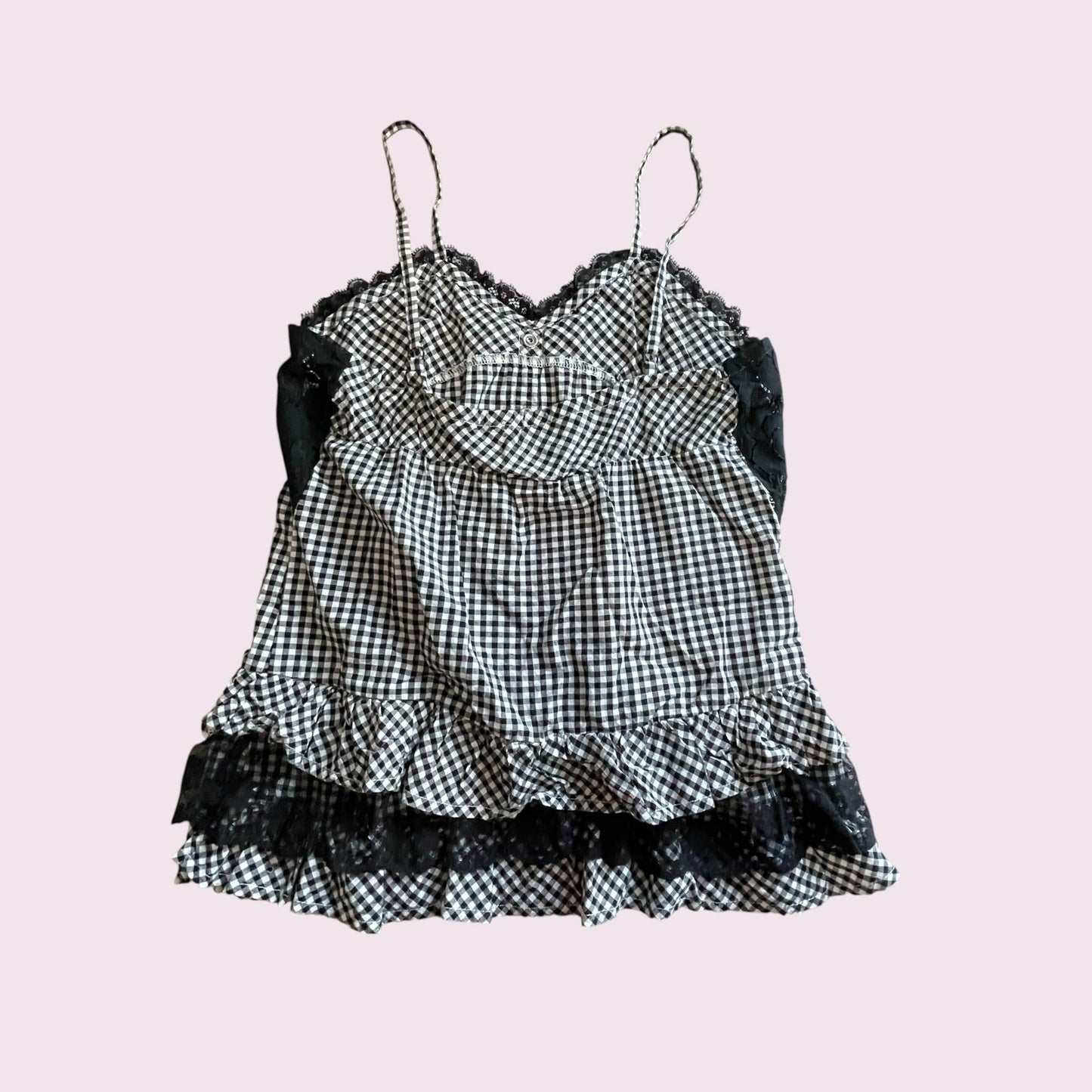 Gingham checkered lace-trim vintage cami top6