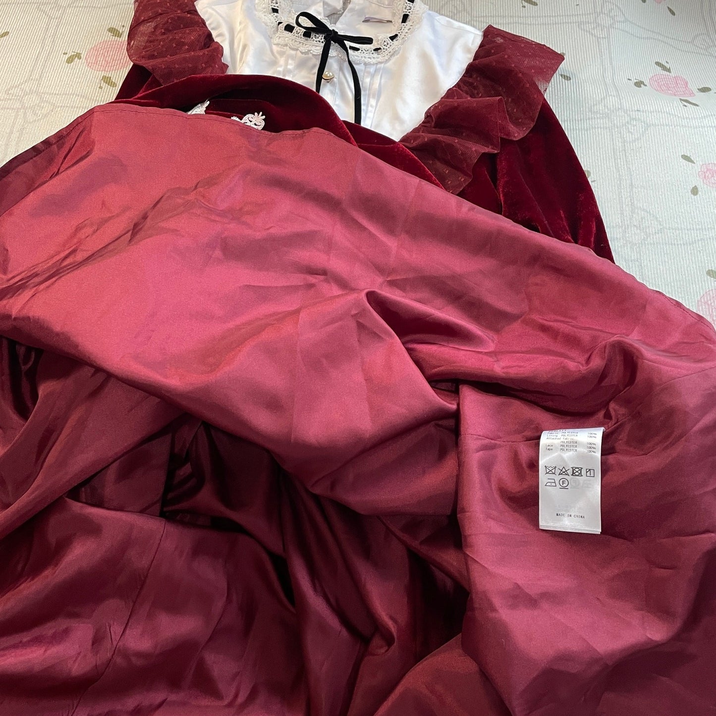 Axes Femme Burgundy Velvet Long Sleeve Midi Dress Victorian6