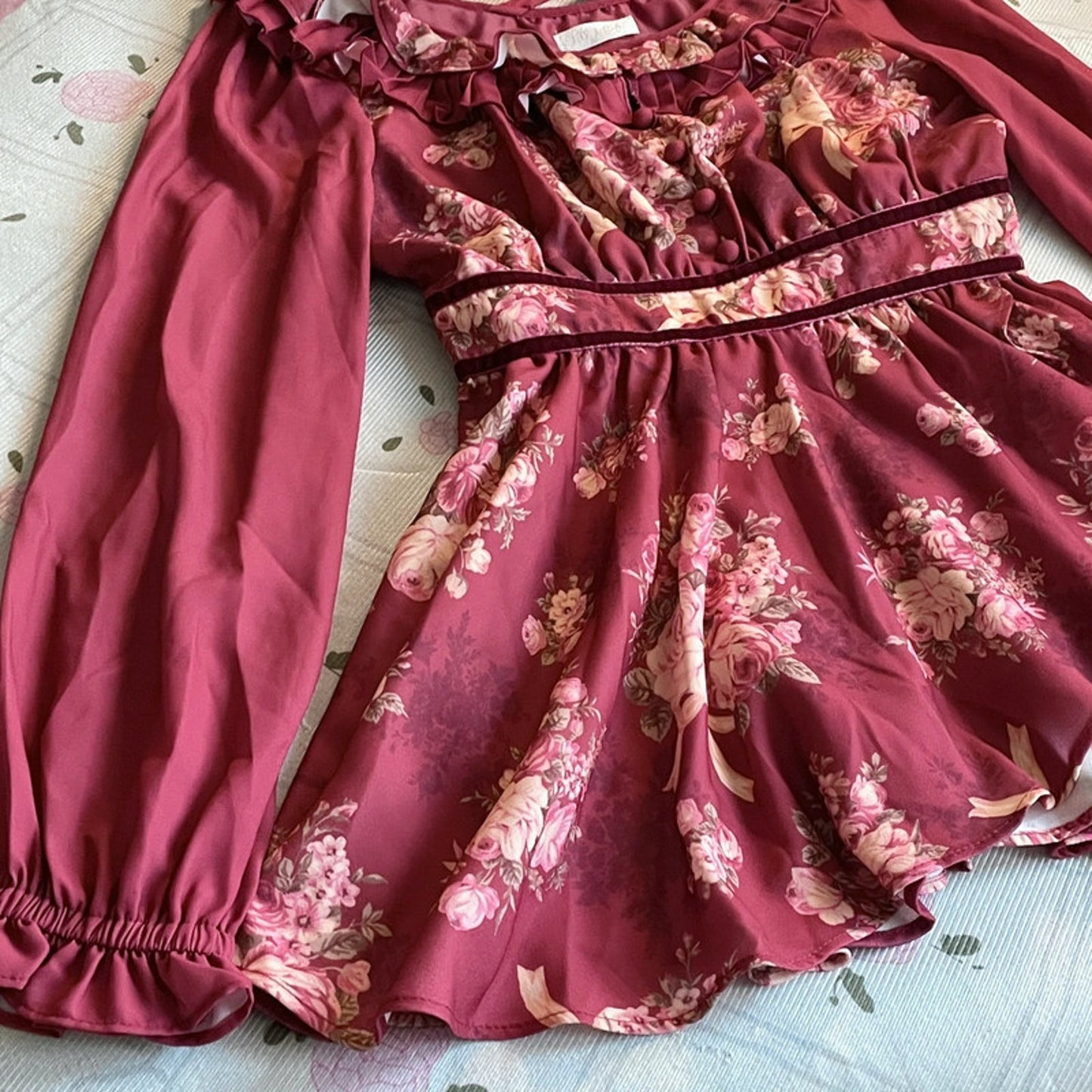 Liz Lisa Burgundy Floral Peplum Blouse – Romantic Vintage / Himekaji Style3