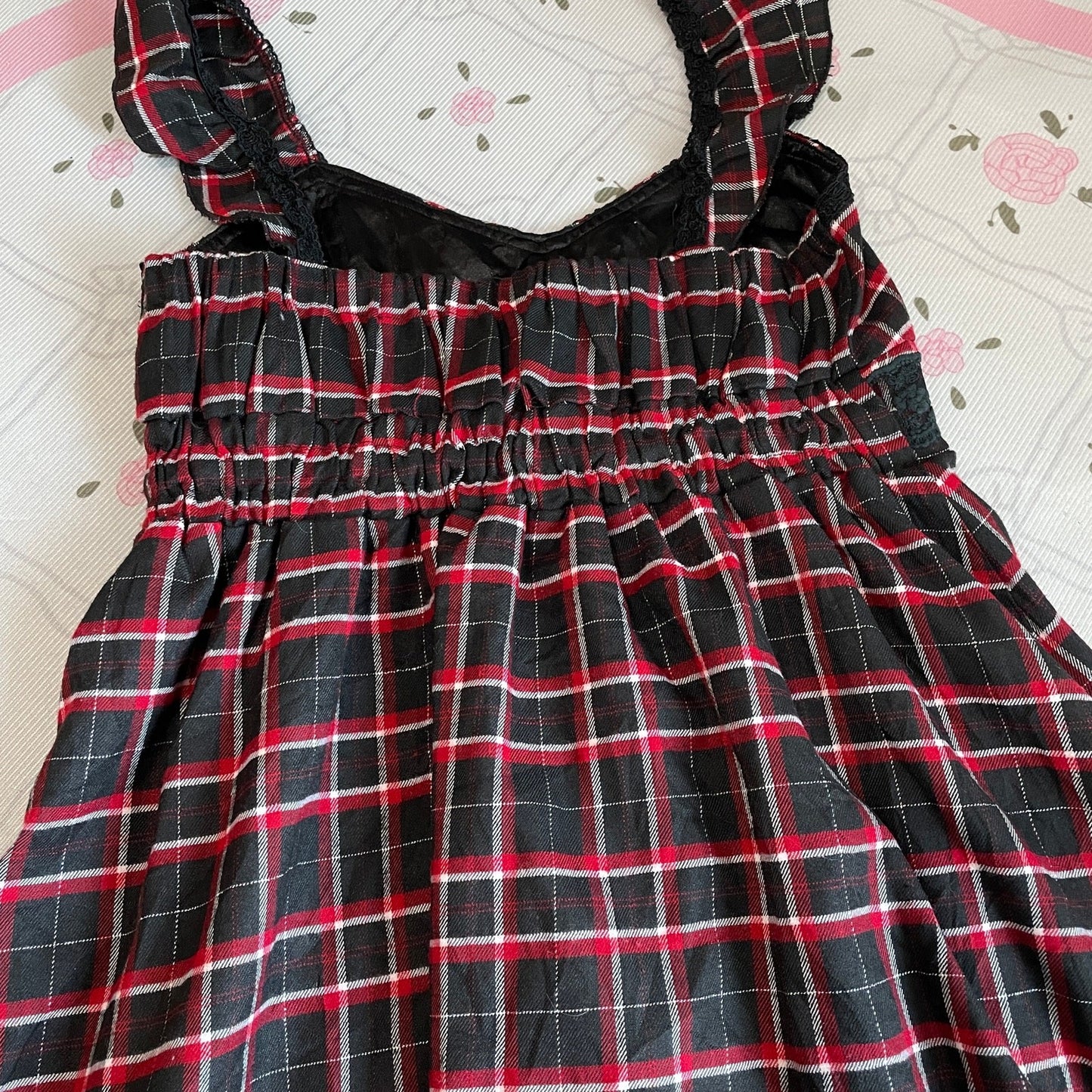 Liz Lisa Doll Plaid Dress – Black × Red Check, Lace Trim, Sweet Girly Jfashion6