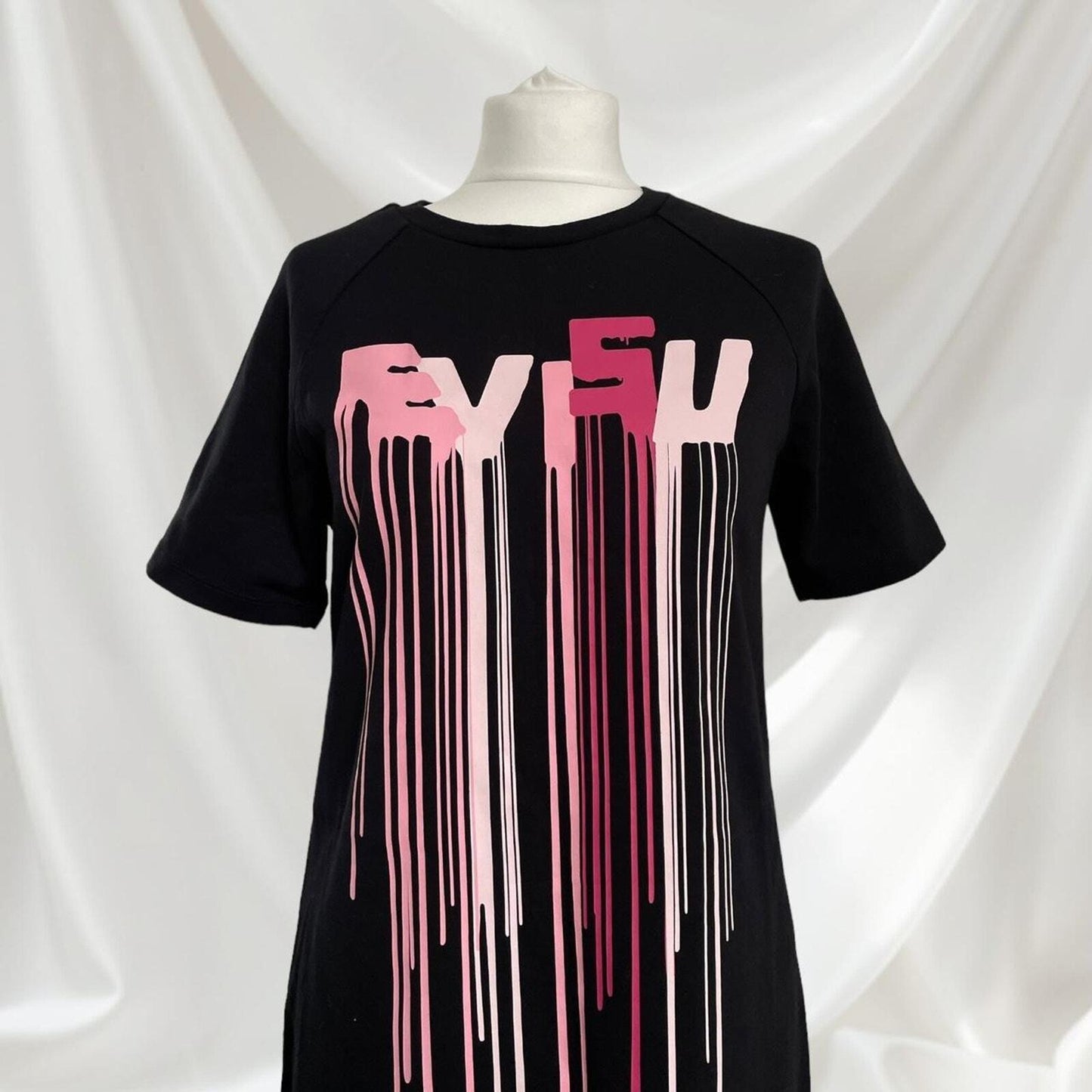 EVISU black graphic drip T-shirt dress rare piece4