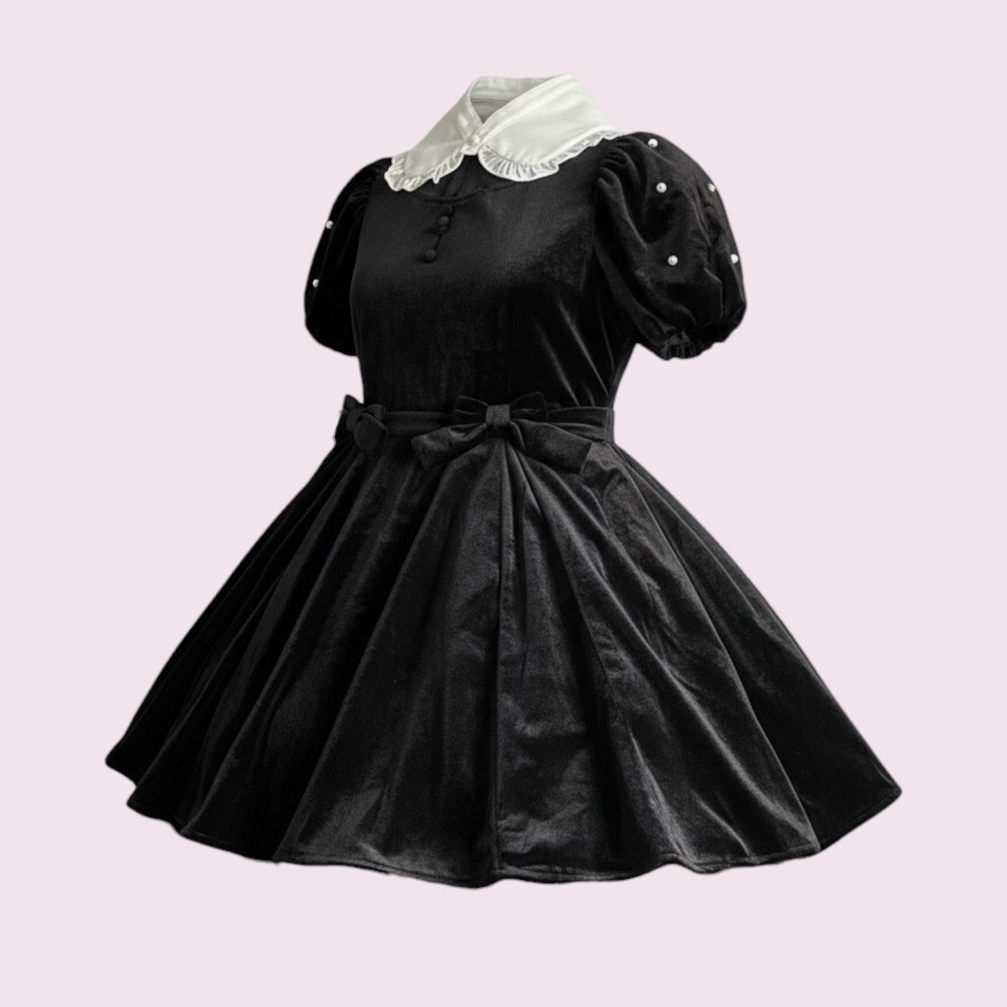 Ank Rouge Black Velvet Dress – Detachable White Collar 4