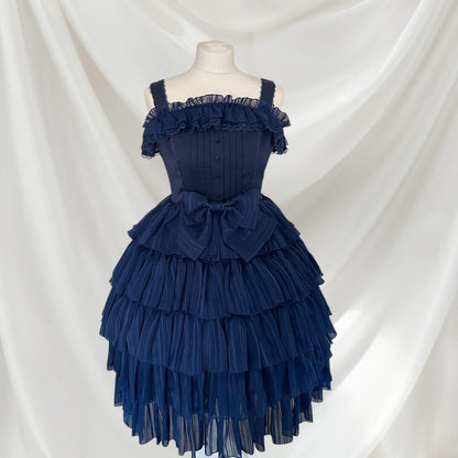 Atelier Pierrot shiny chiffon corset jsk navy tiered lolita dress1