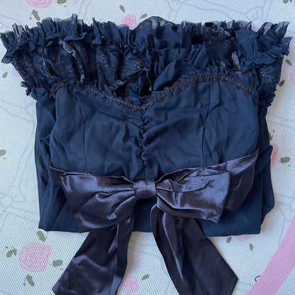 Navy blue sleeveless dress with lace trim – vintage lolita style by axes femme7