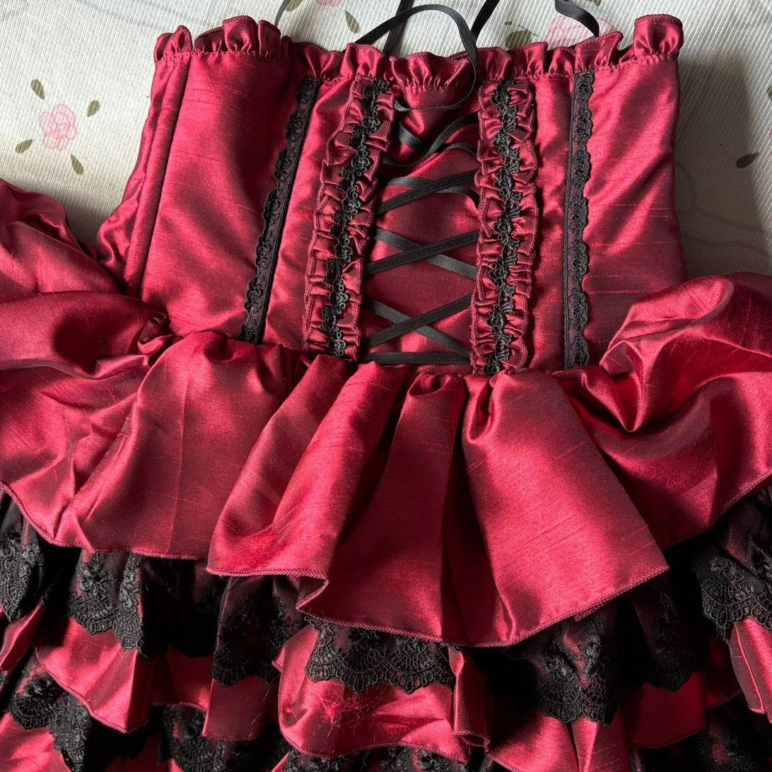 Atelier Pierrot Gothic Red & Black Tiered High Corset Mini Skirt Free size1