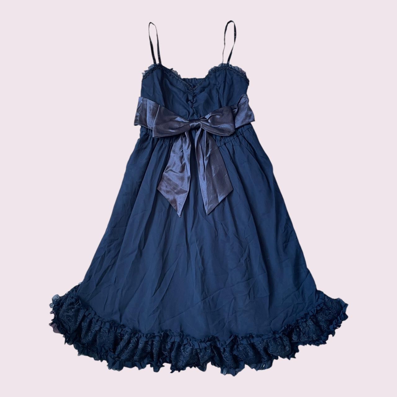 Navy blue sleeveless dress with lace trim – vintage lolita style by axes femme0