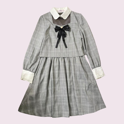Ank Rouge plaid long-sleeve dress with peter pan collar Jfashion0