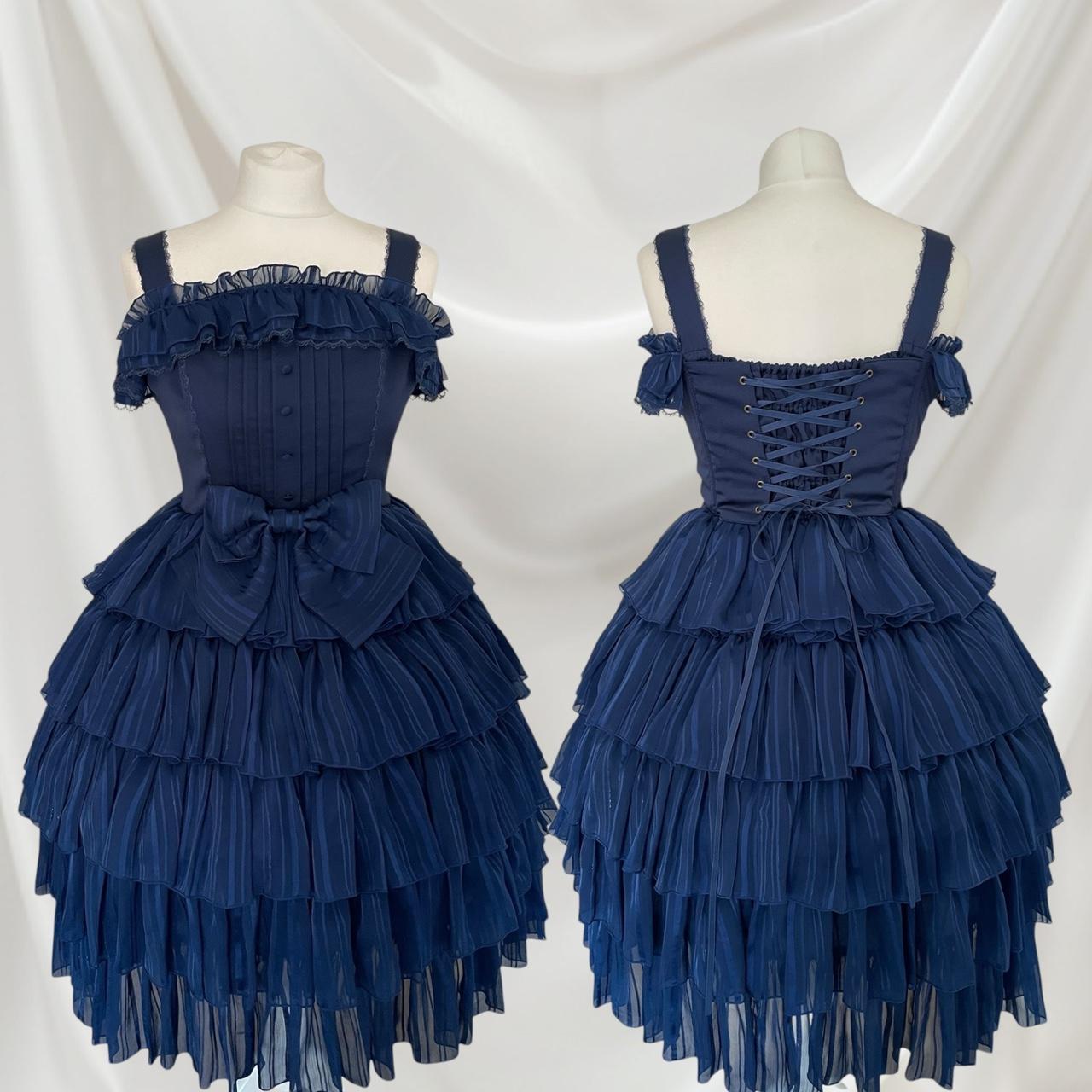 Atelier Pierrot shiny chiffon corset jsk navy tiered lolita dress0