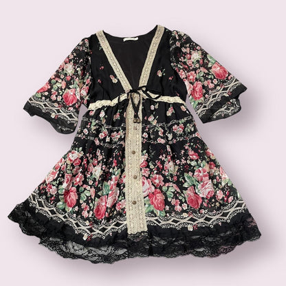 Japanese brand Axes Femme floral lace bohemian dress0