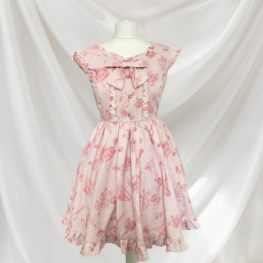 Liz Lisa romantic pink floral dress with bow and lace details Lolita aesthetic0