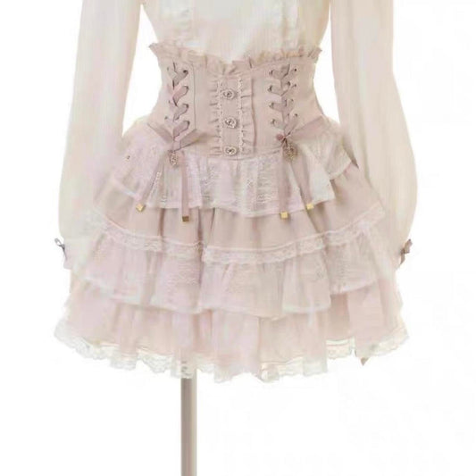 Liz Lisa lace-up corset skirt – dreamy himekaji style with shorts underneath0