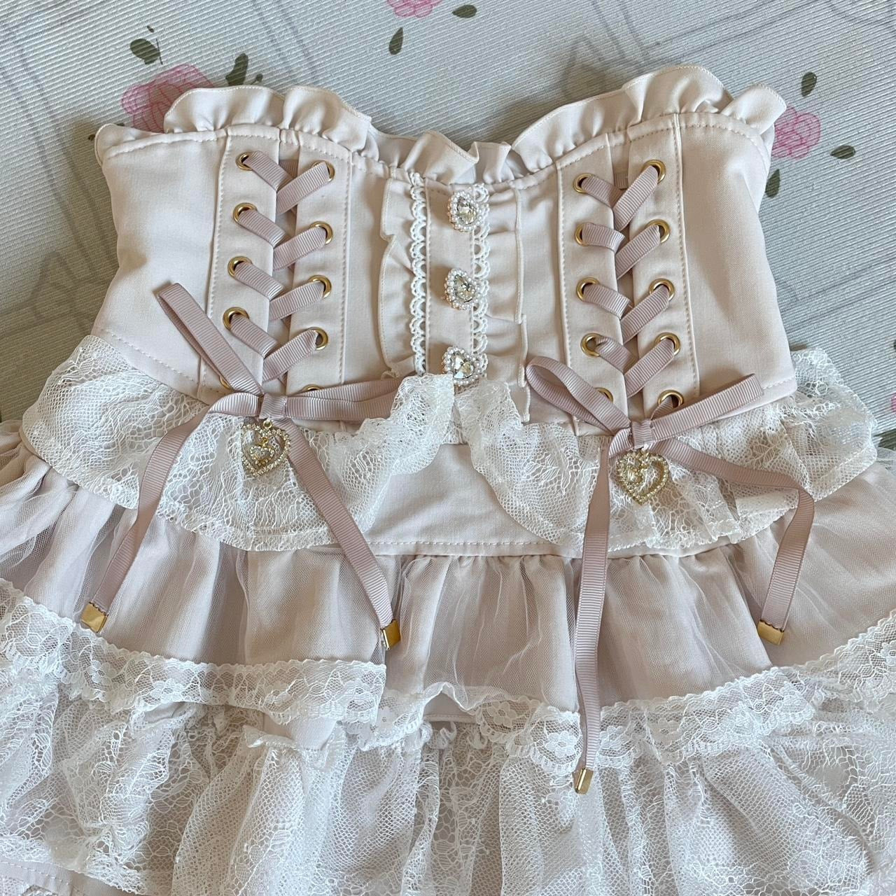 Liz Lisa lace-up corset skirt – dreamy himekaji style with shorts underneath1