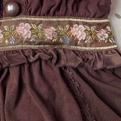 Liz Lisa brown dress with floral embroidery and ruffled straps and hem4