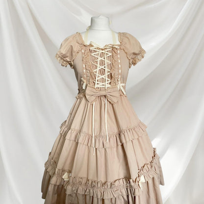 Japanese brand Bodyline lolita ruffle dress with lace, bow and cross-tie detail 1