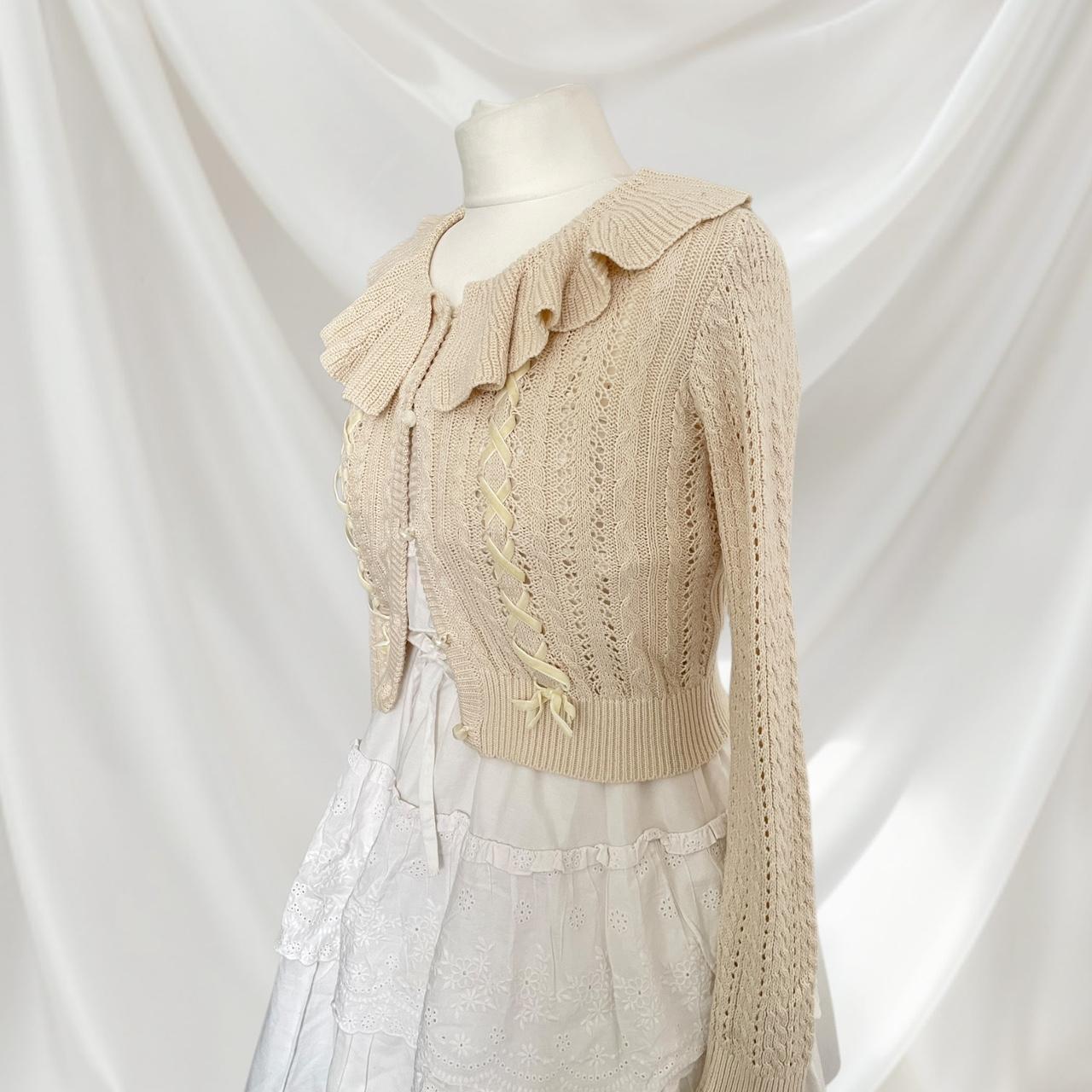 Liz Lisa ruffled collar knit cardigan with lace-up ribbon details4