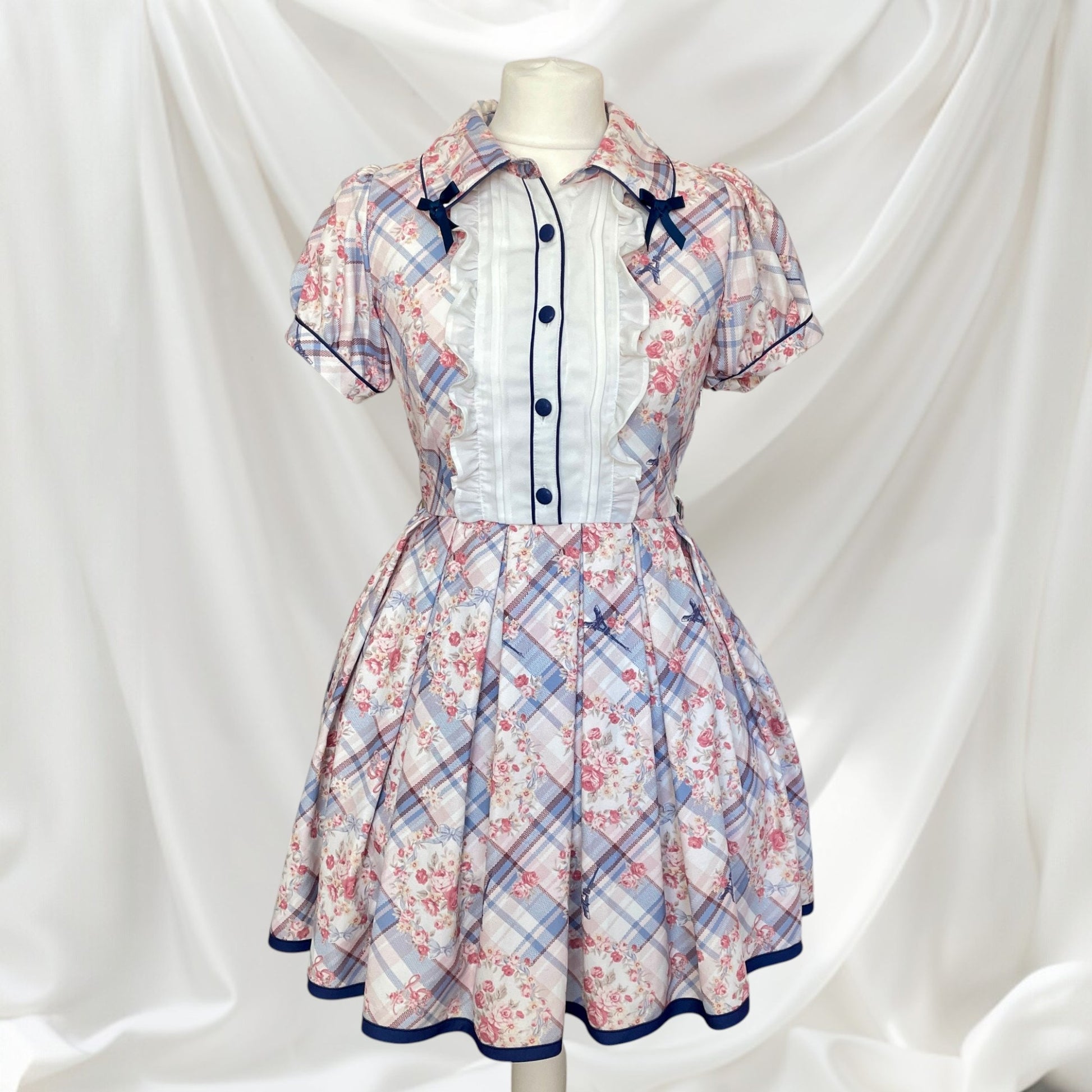 Liz Lisa romantic floral plaid short-sleeve dress0