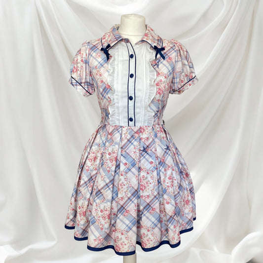 Liz Lisa romantic floral plaid short-sleeve dress0