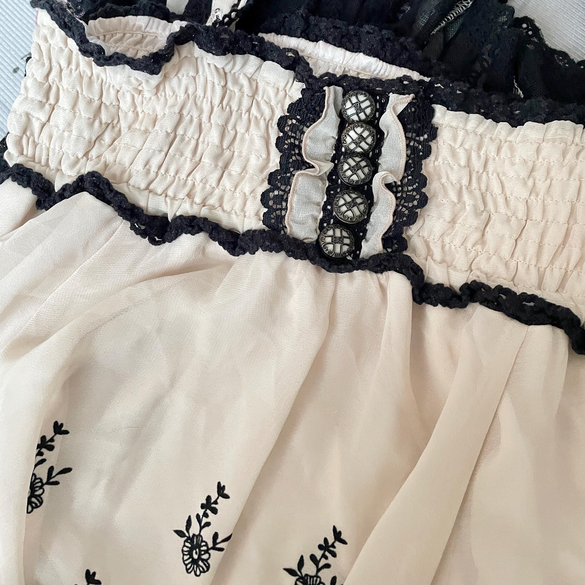 Axes Femme cream and black embroidered handkerchief hem dress / skirt4