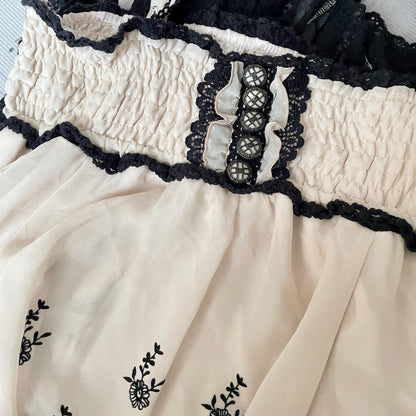 Axes Femme cream and black embroidered handkerchief hem dress / skirt4