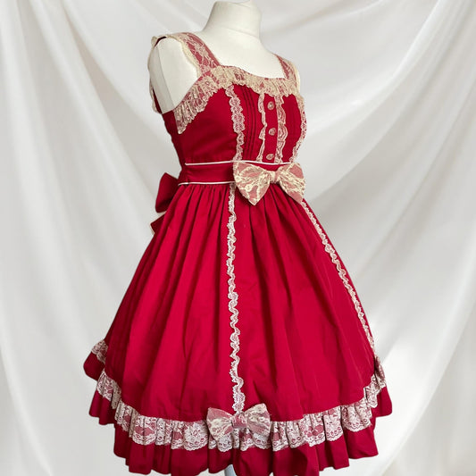 Bodyline red lace lolita dress – classic sweet lolita jsk with bows  jp size M0