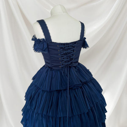 Atelier Pierrot shiny chiffon corset jsk navy tiered lolita dress3