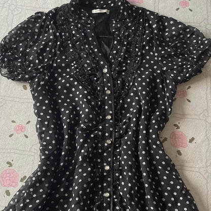Axes femme black polka dot ruffle dress5