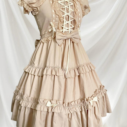 Japanese brand Bodyline lolita ruffle dress with lace, bow and cross-tie detail 2