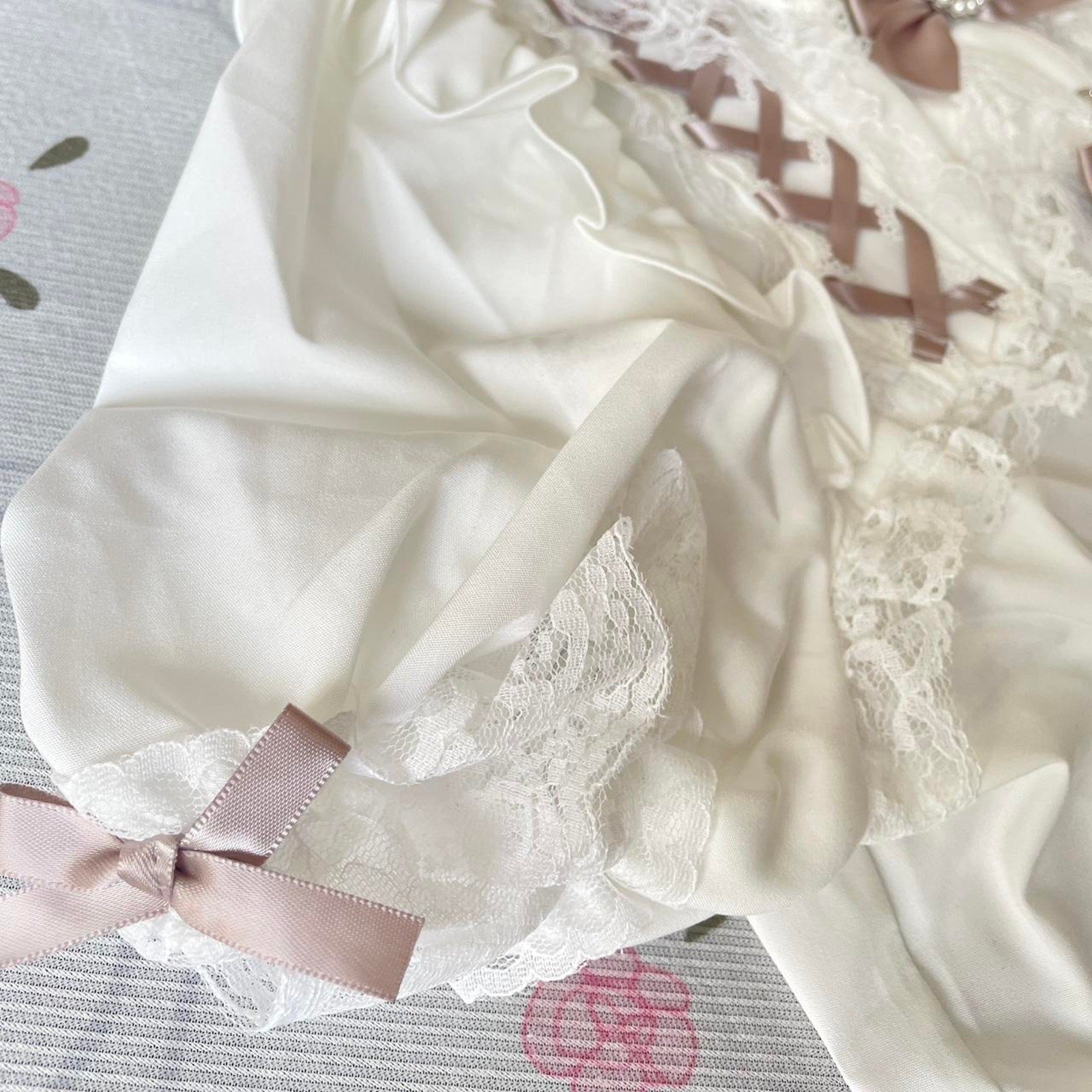 Japanese Brand Noemie lace ribbon blouse with pink satin bows4