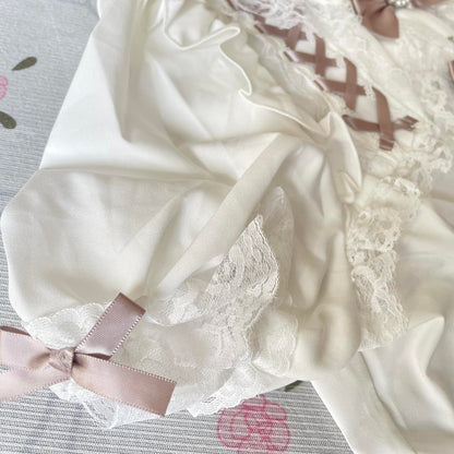 Japanese Brand Noemie lace ribbon blouse with pink satin bows4