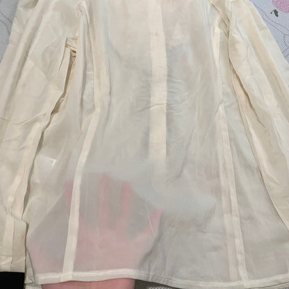 y2k Japanese ruffle blouse – sheer ivory shirt with contrast cuffs2