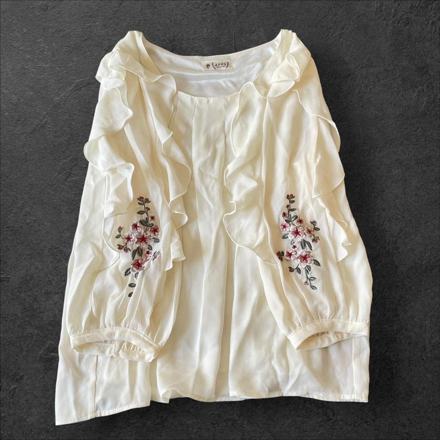 Axes Femme ruffle sleeve floral embroidery blouse 1