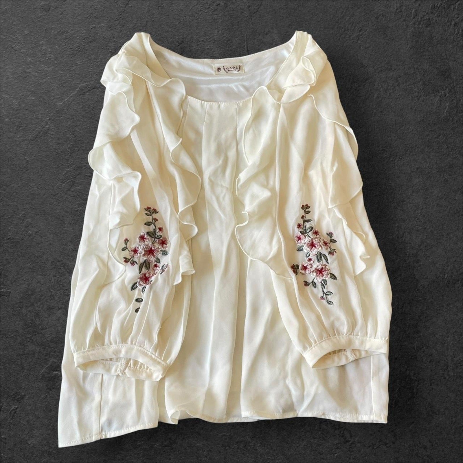 Axes Femme ruffle sleeve floral embroidery blouse 1