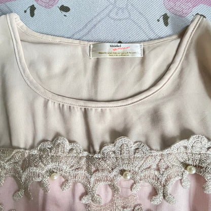 SNIDEL Embroidered Chiffon Dress – Soft Pink & Ivory Romantic Style3