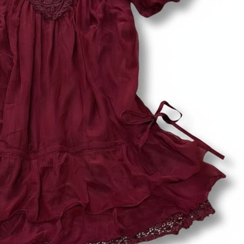 Japanese Vintage Wine Red Lace Dress – Elegant Romantic Style3