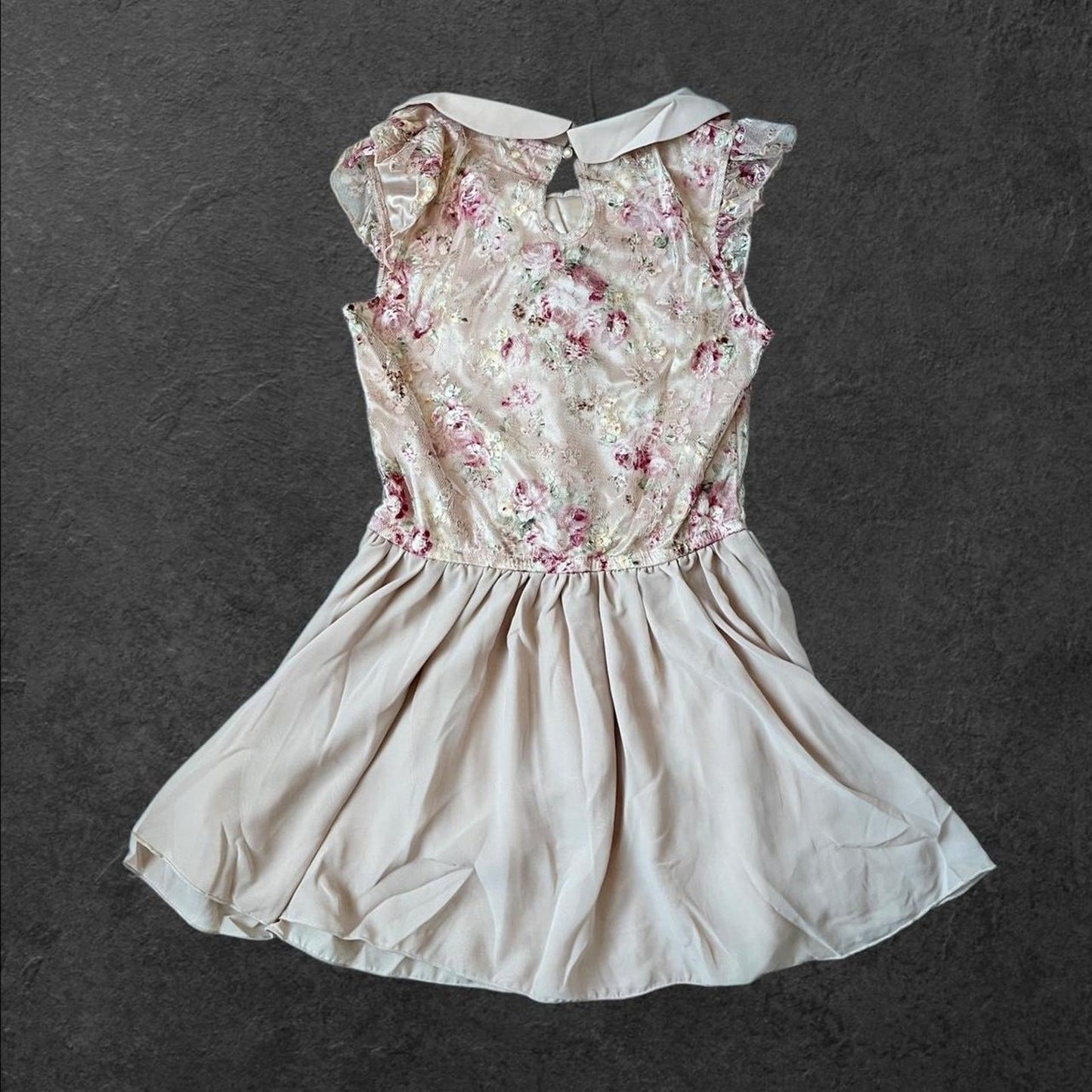 Floral satin collared vintage blouse dress1