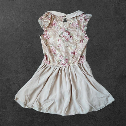 Floral satin collared vintage blouse dress1