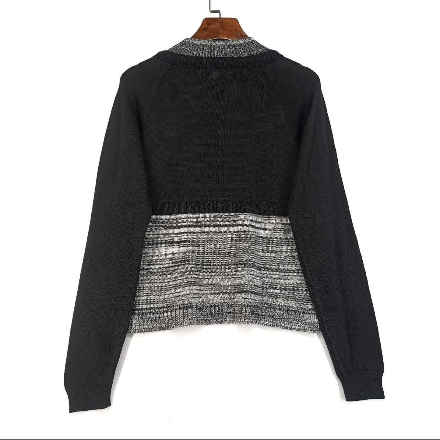 Japanese vintage faux two-piece layered knit top – monochrome style2