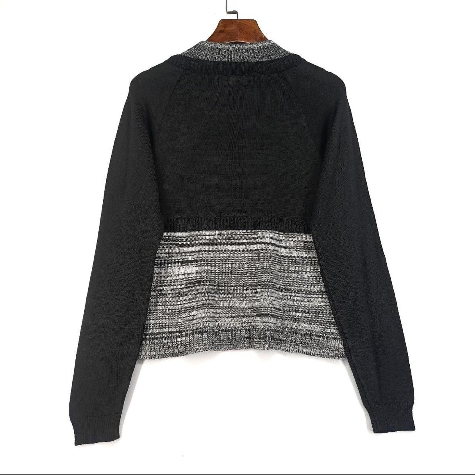 Japanese vintage faux two-piece layered knit top – monochrome style2