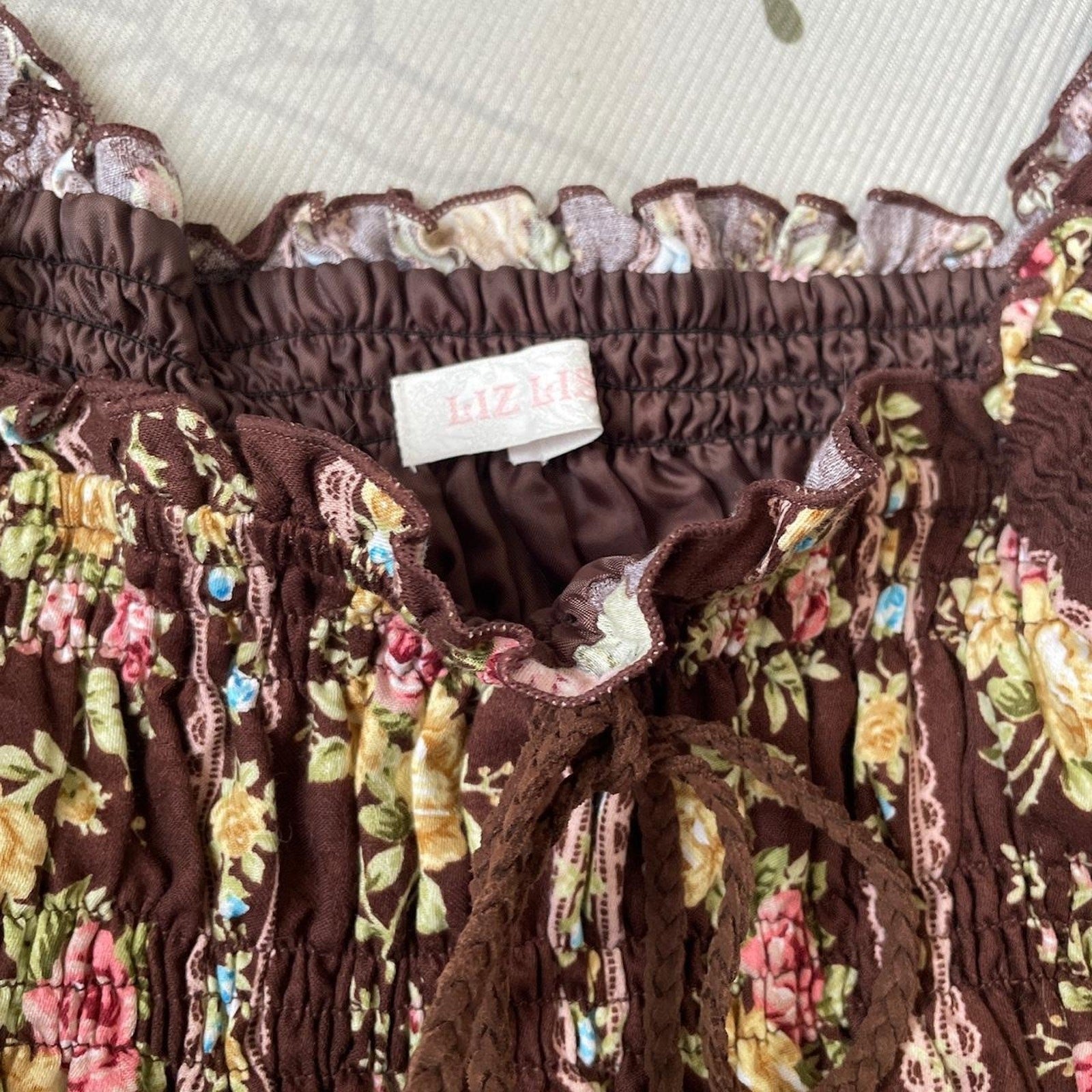 Liz Lisa vintage floral dress – brown & rose print1