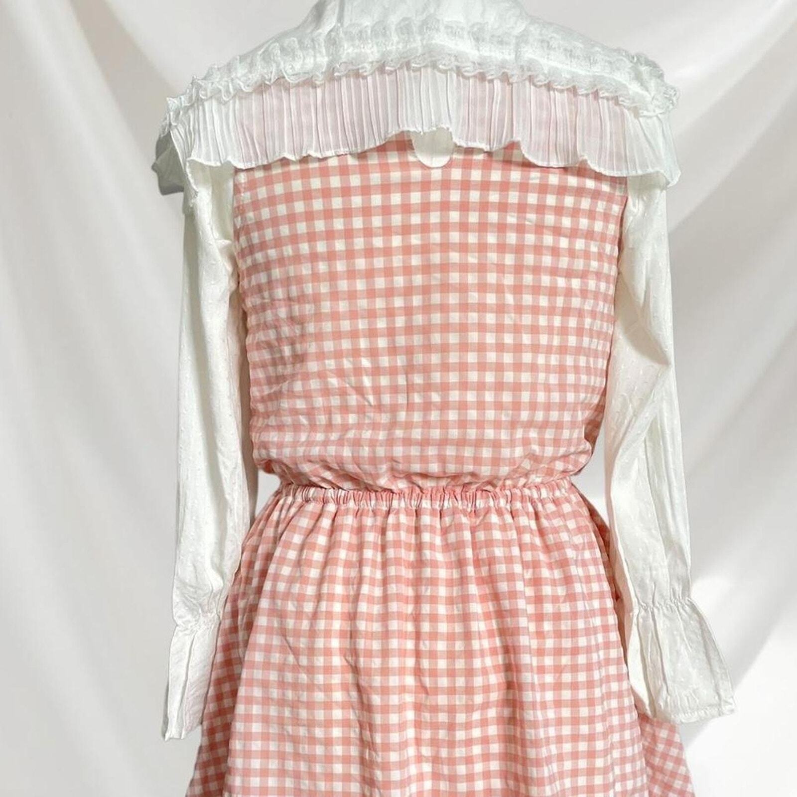 Cute Japanese brand pink and white gingham sleeveless dress  3