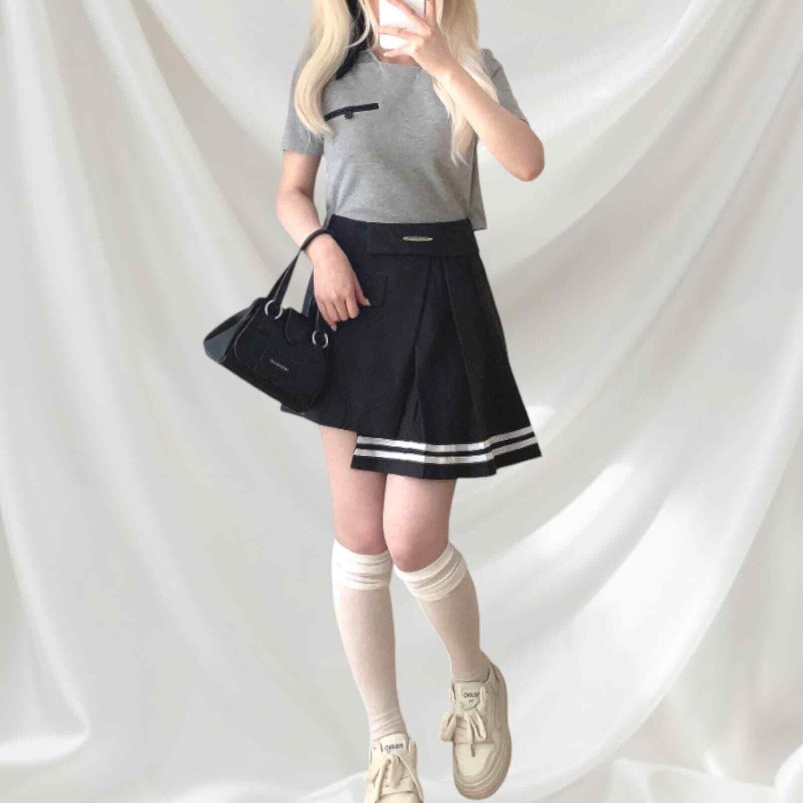 Academia girls style irregular pleated dress4