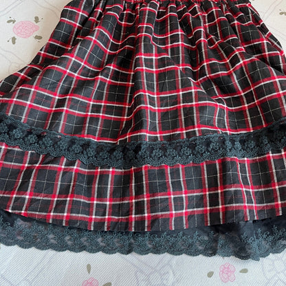 Liz Lisa Doll Plaid Dress – Black × Red Check, Lace Trim, Sweet Girly Jfashion3