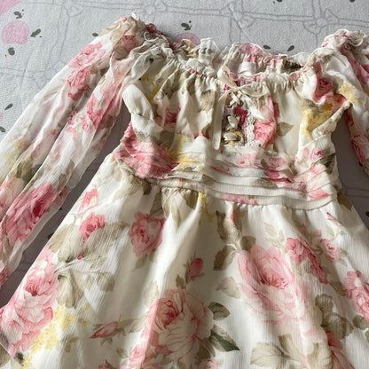 Liz Lisa offshoulder floral chiffon top/dress with lace hem3