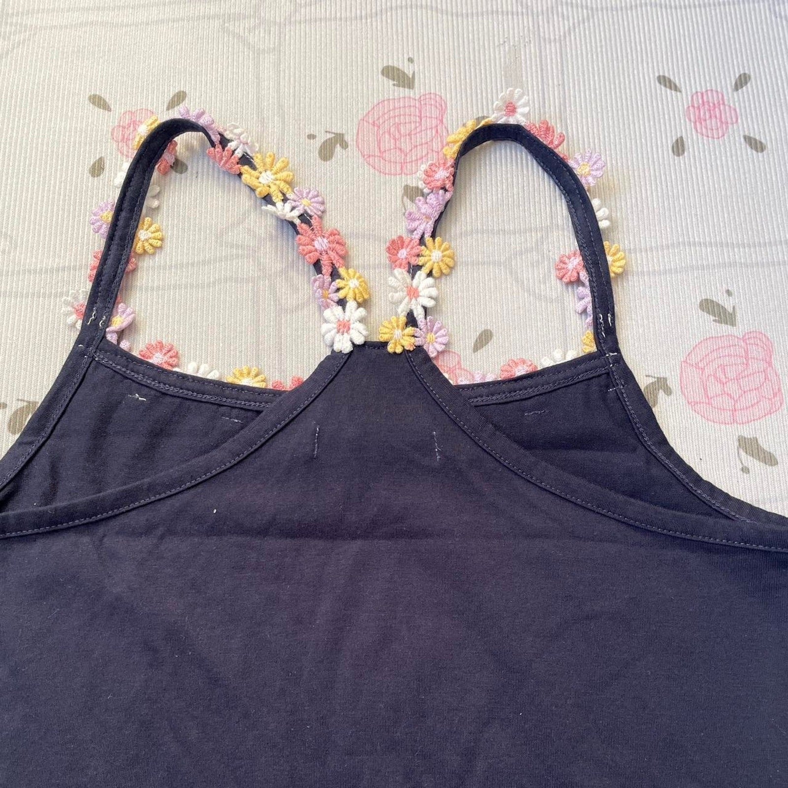 Olive des Olive navy racerback tank top with daisy trim – fairycore y2k vibes2