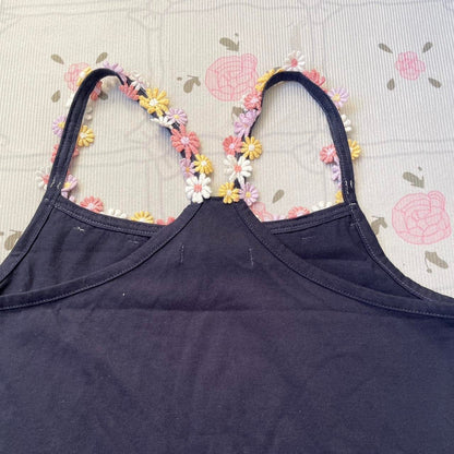 Olive des Olive navy racerback tank top with daisy trim – fairycore y2k vibes2