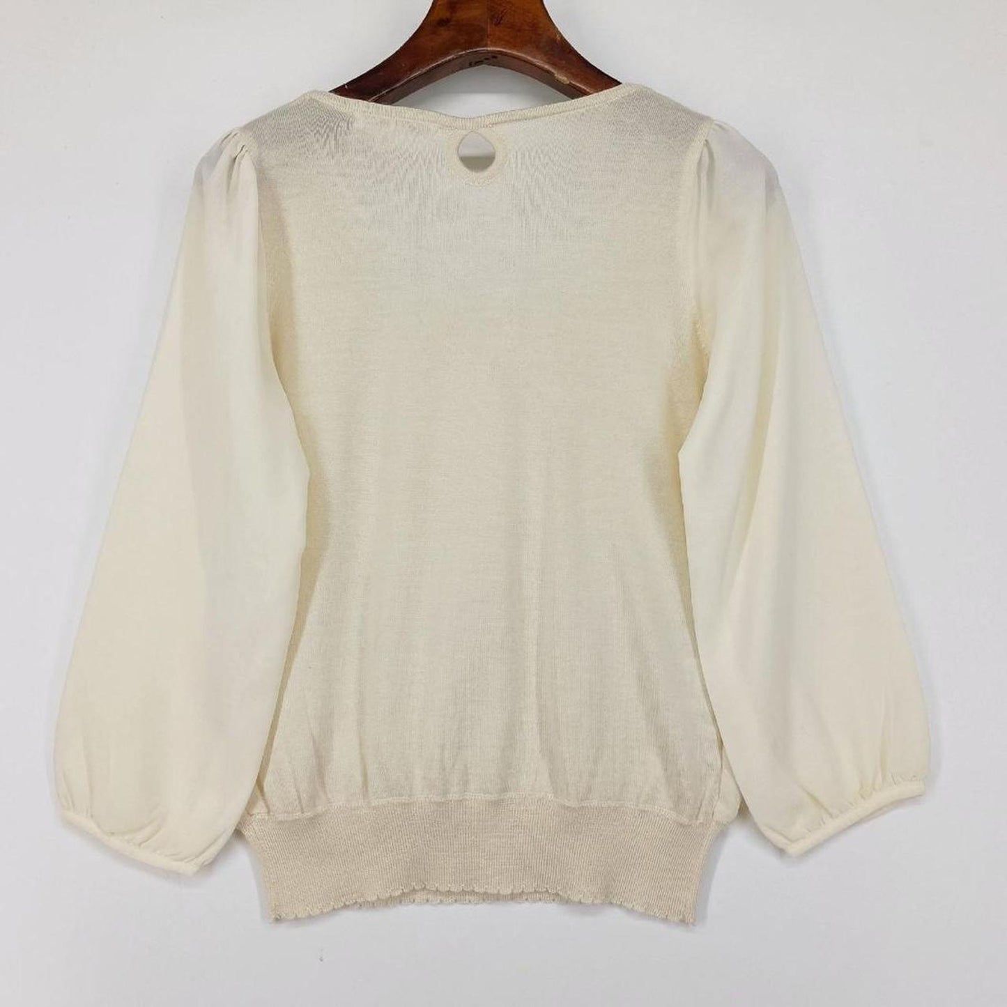 Japanese vintage ivory chiffon blouse with ruffled front detail2
