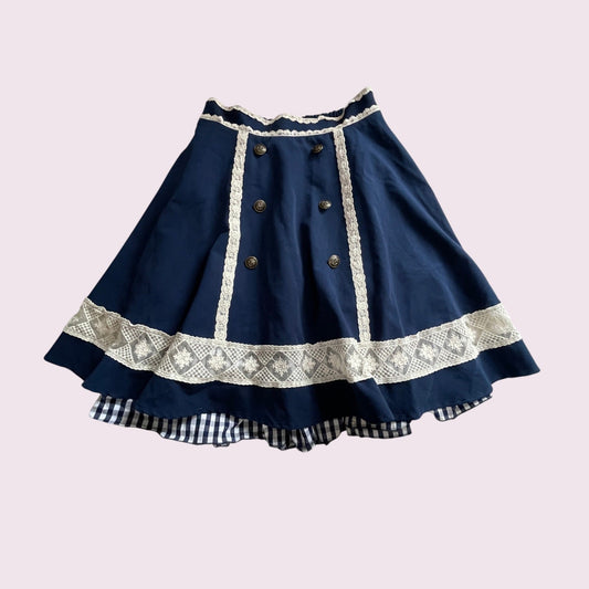 Axes Femme navy lace trim skirt with gingham hem0